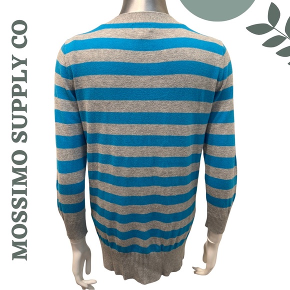Mossimo Striped Cardigan Sweater Blue Grey Cotton Medium - Picture 5 of 8